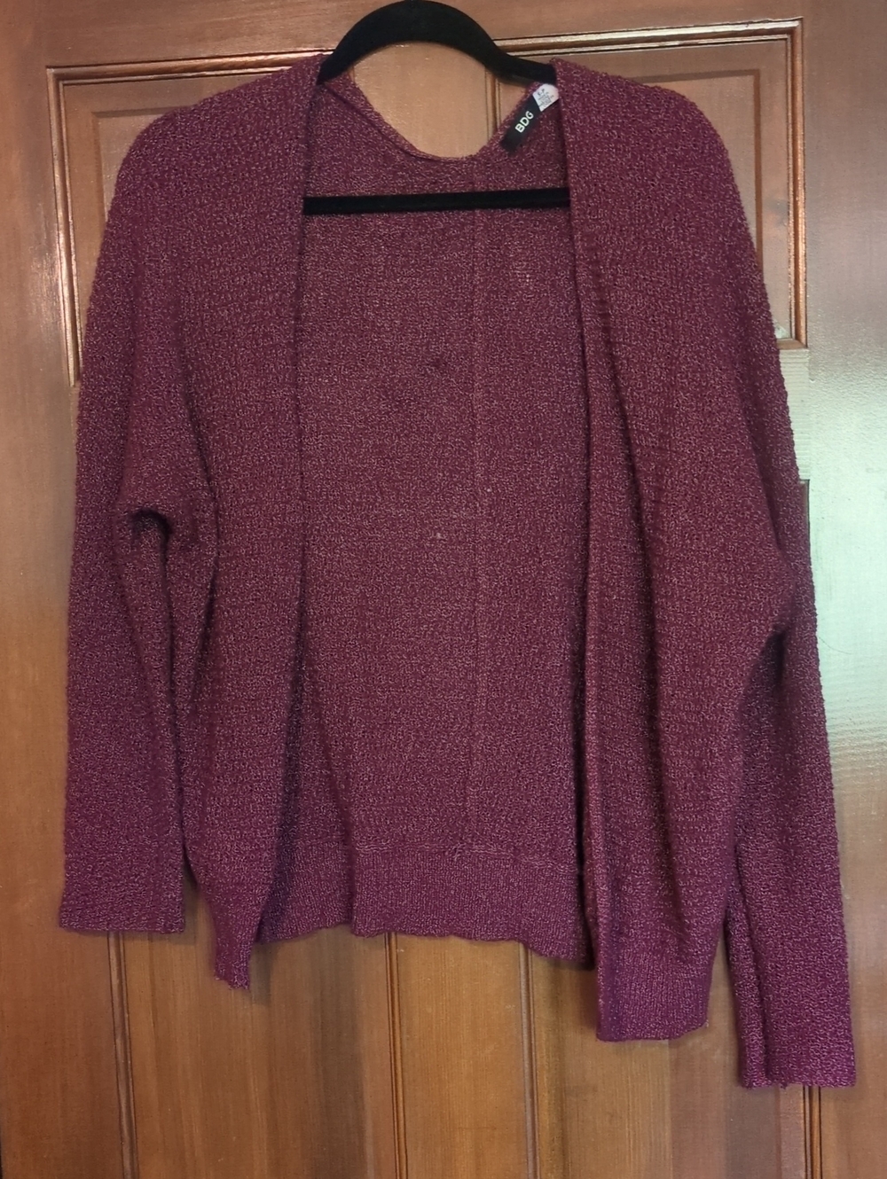 BDG Open-Front Cardigan in Burgundy